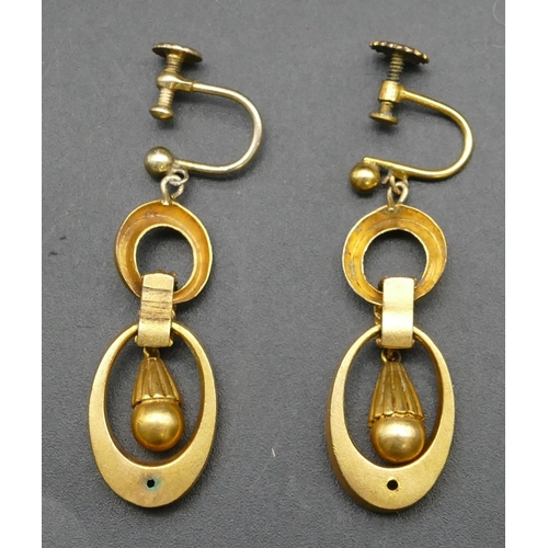 315 - A pair of gold plated oval drop earrings, 5.8 grams