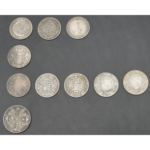 329 - 9 George III and Victorian silver Half Crowns, 1816, 1817 x 2, 1844, 1825, 1887, 1890, 1895, 1898 an... 