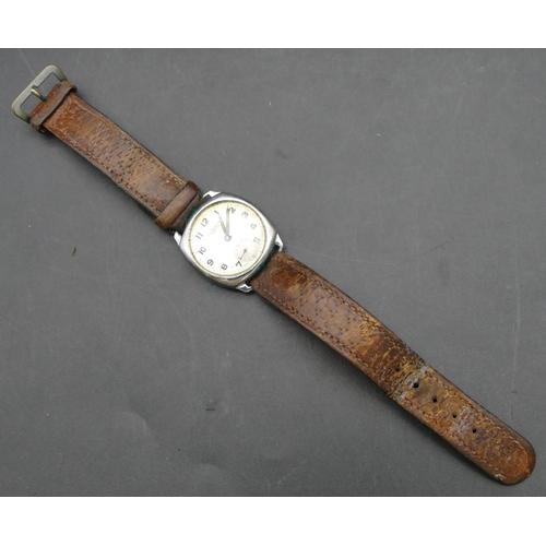 336 - J W Benson, London, stainless steel wristwatch with seconds dial and Arabic numerals, leather strap ... 