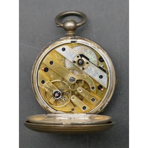 337 - L Liomin, Geneva, silver coloured metal fob watch with white enamel dial and Roman numerals