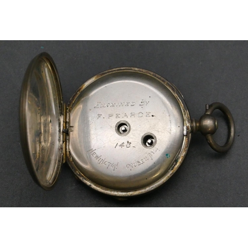 337 - L Liomin, Geneva, silver coloured metal fob watch with white enamel dial and Roman numerals