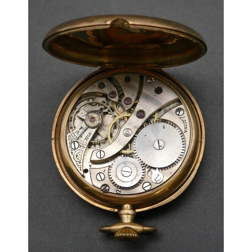 338 - A 9ct gold Lavina open faced gentlemen's dress pocket watch with silver dial, seconds hand and Arabi... 