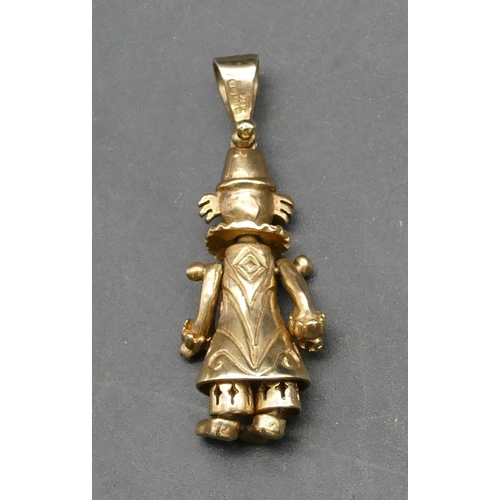 344 - A 9ct gold charm in the form of a clown, 4cm high overall, 6.4 grams