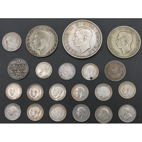 362 - A 1937 Crown, 2 Half Crowns 1924 and 1942, a George III silver coin 1915 and a small quantity of var... 