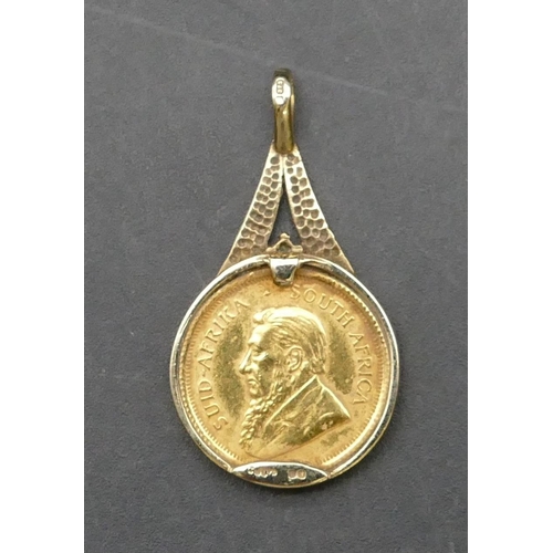 380 - A South African 1/10 Krugerrand 1984 mounted in 9ct gold removable pendant, 4.9 grams gross