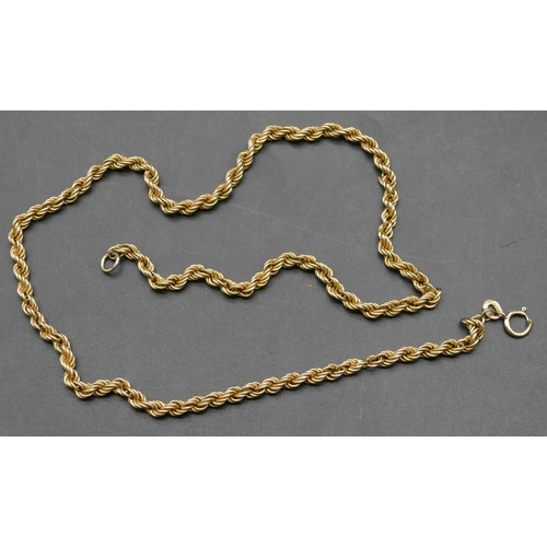 392 - A 9ct gold rope linked chain, 39cm long, 4.7 grams