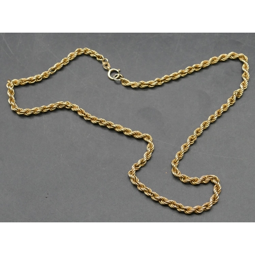 392 - A 9ct gold rope linked chain, 39cm long, 4.7 grams