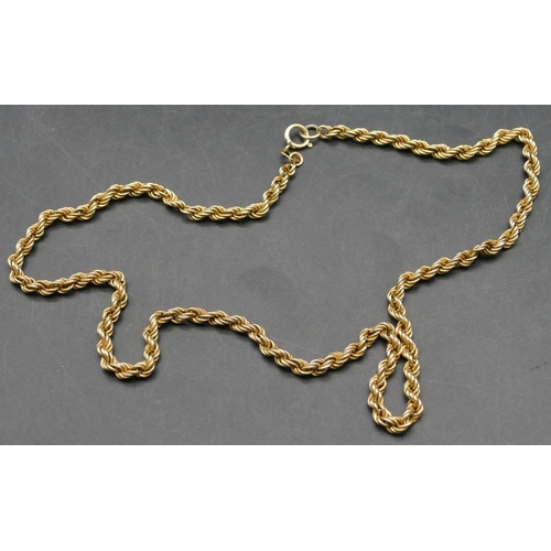 392 - A 9ct gold rope linked chain, 39cm long, 4.7 grams