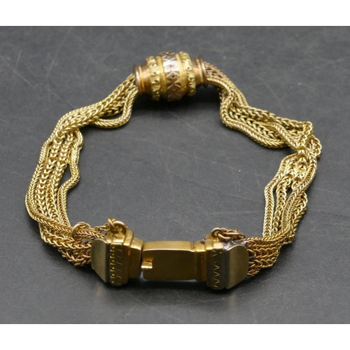 433 - A high carat gold 4-linked chain bracelet mounted with centre slide, 19.8 grams