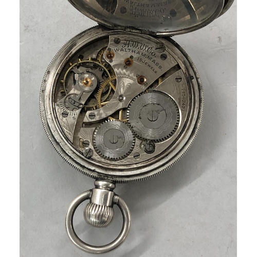 443 - A Birmingham silver Waltham open faced pocket watch with white enamel dial, seconds dial and Roman n... 