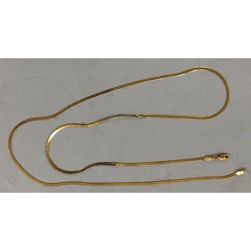 447 - A 9ct gold flat linked chain, 60.5cm long, 3 grams