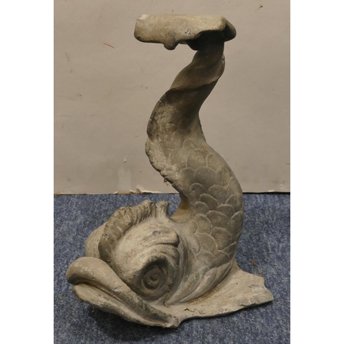 460 - A heavy lead garden statue of a fish, 31.5cm high