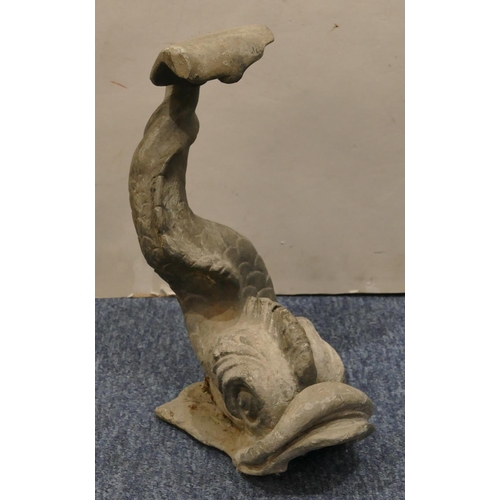 460 - A heavy lead garden statue of a fish, 31.5cm high