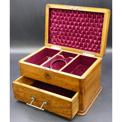 463 - A Victorian rectangular shaped jewellery box with brass mounts and hinges, hinged lid with red velve... 