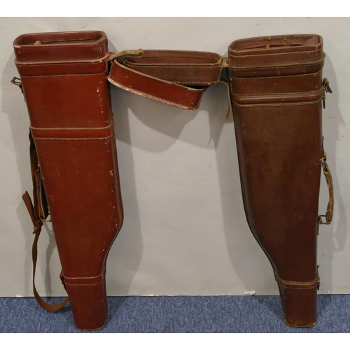 470 - 2 leather Leg of Mutton shaped gun cases, 1 with strap, 75cm long