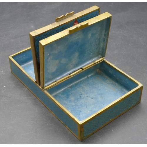 480 - An Oriental Cloisonné rectangular shaped box on turquoise ground with multicoloured floral and leaf ... 