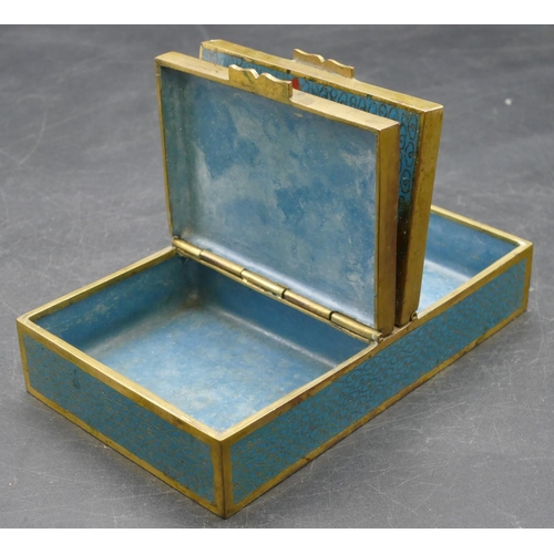 480 - An Oriental Cloisonné rectangular shaped box on turquoise ground with multicoloured floral and leaf ... 