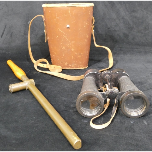 487 - A pair of Barr and Stroud military 7 X binoculars, 23cm high, R & J Beck Ltd military periscope mk I... 