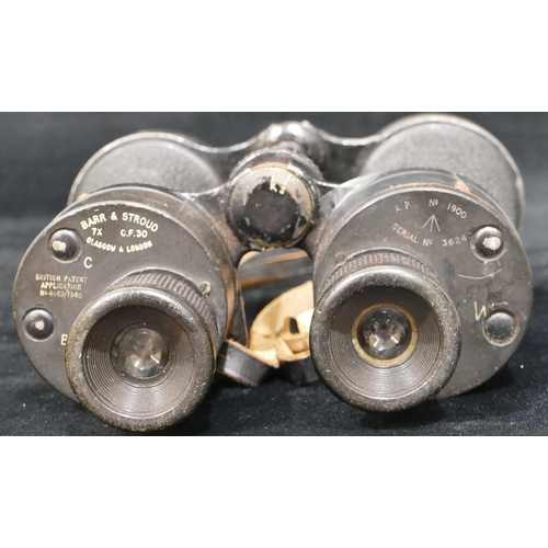 487 - A pair of Barr and Stroud military 7 X binoculars, 23cm high, R & J Beck Ltd military periscope mk I... 