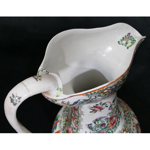 50 - A modern Cantonese round bulbous thin necked tall jug on round sweeping base, 38.5cm high