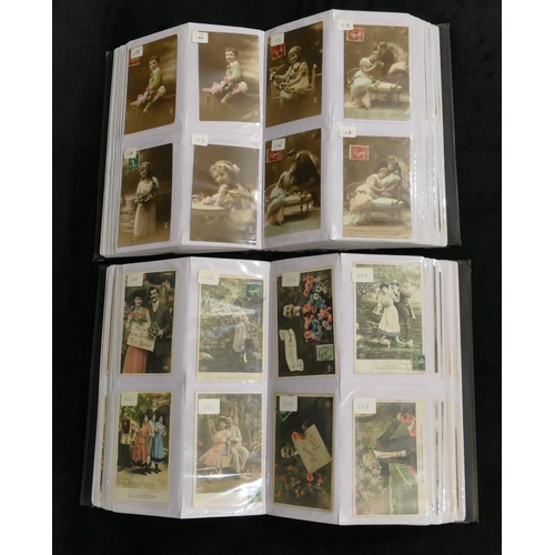 532 - 2 volumes, 19th and early 20th Century Continental postcards depicting lovers etc