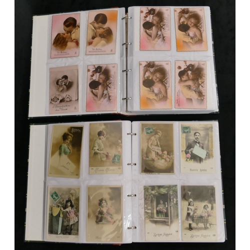 533 - 2 volumes, 19th and early 20th Century Continental postcards depicting lovers etc