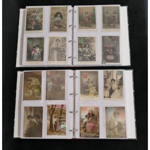 533 - 2 volumes, 19th and early 20th Century Continental postcards depicting lovers etc