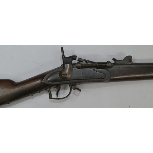 544 - A Dutch Snider Hinge Block Breach loading rifle with  ram rod, 141cm long overall