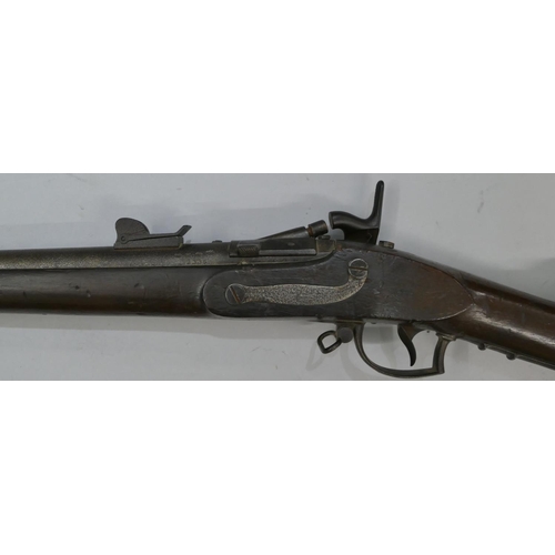 544 - A Dutch Snider Hinge Block Breach loading rifle with  ram rod, 141cm long overall