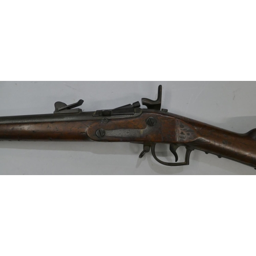 545 - A Dutch Snider Hinge Block Breach loading rifle, stamped P Stephens, Maastricht with ram rod, 147cm ... 