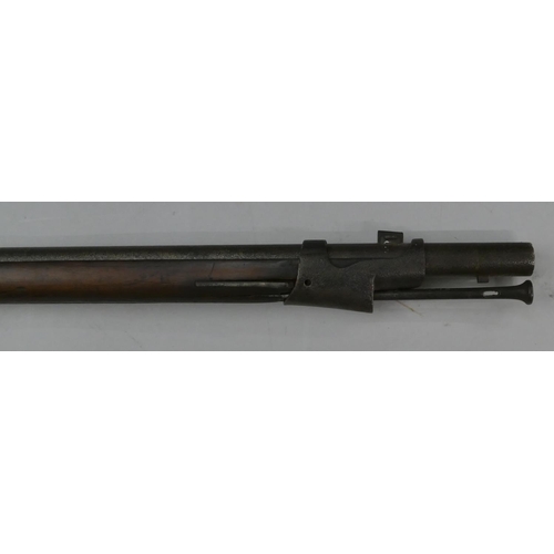 545 - A Dutch Snider Hinge Block Breach loading rifle, stamped P Stephens, Maastricht with ram rod, 147cm ... 