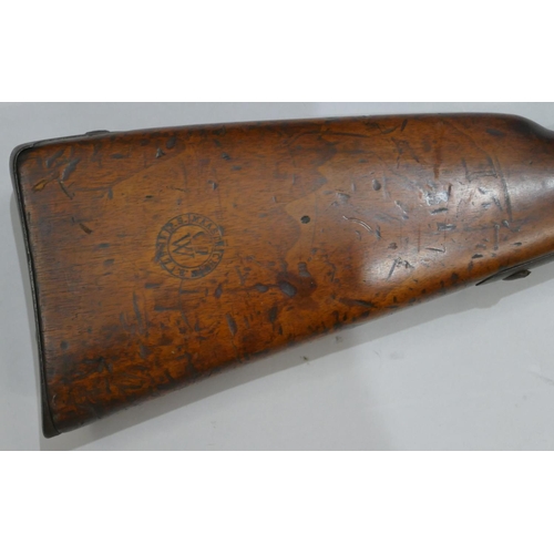 545 - A Dutch Snider Hinge Block Breach loading rifle, stamped P Stephens, Maastricht with ram rod, 147cm ... 