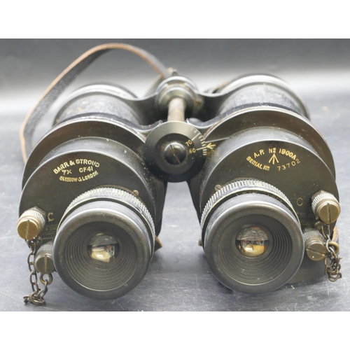 549 - A pair of WWII naval binoculars, Barr & Stroud, 7x FF41 serial number 73702, cased, also a pair of m... 