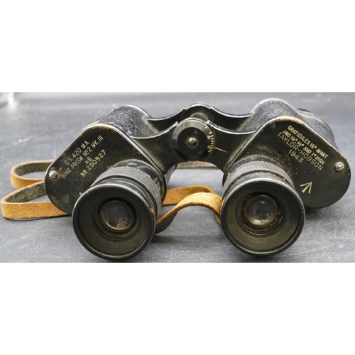 549 - A pair of WWII naval binoculars, Barr & Stroud, 7x FF41 serial number 73702, cased, also a pair of m... 