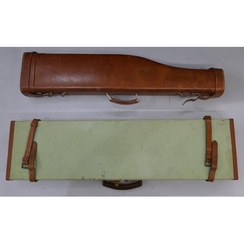 550 - A Brady canvas and leather gun case, 83.5cm long, also a leather Leg of Mutton shaped gun case, 78cm... 