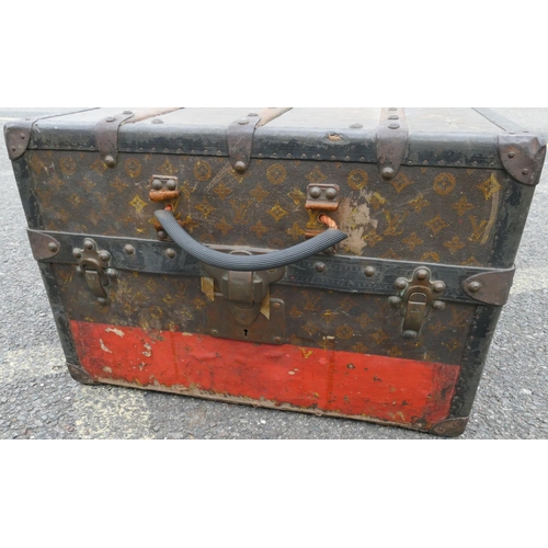 626 - An early Louis Vuitton monogrammed coated canvas hard travelling trunk with studded banded mounts, h... 