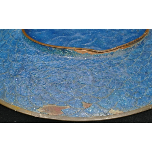 635 - Cloisonné round charger on pale blue ground with multicoloured bird and floral decoration, 36cm diam... 