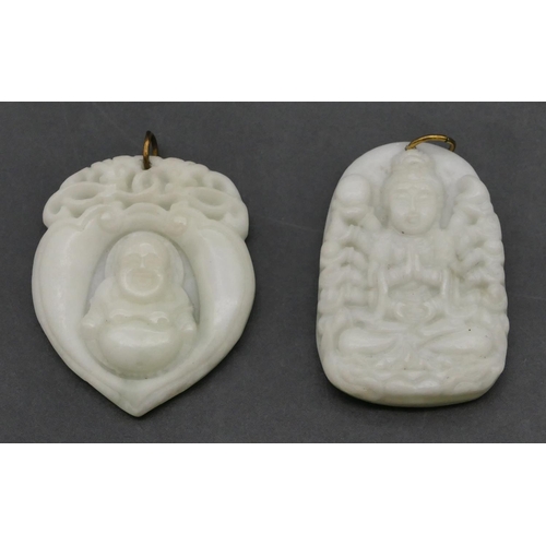 641 - 2 Eastern carved hardstone pendants with raised figure motifs (2)