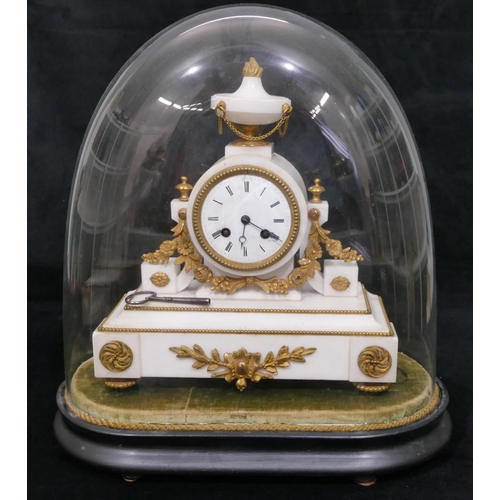 658 - A white marble and ormolu 8-day striking mantel clock with drum case, white enamel dial and Roman nu... 