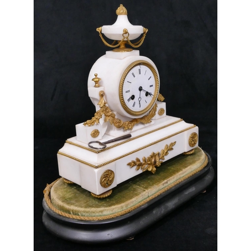 658 - A white marble and ormolu 8-day striking mantel clock with drum case, white enamel dial and Roman nu... 