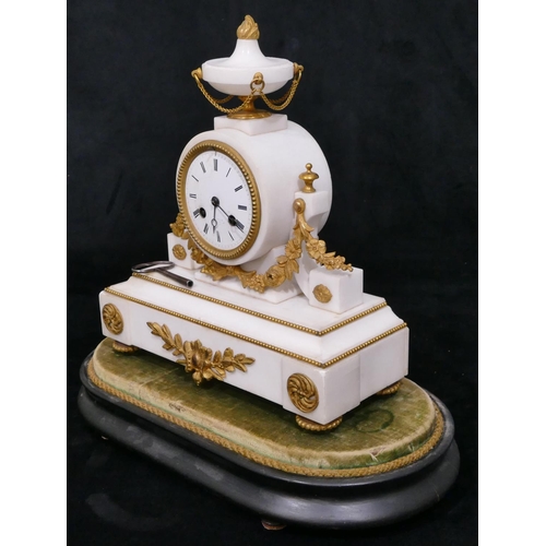 658 - A white marble and ormolu 8-day striking mantel clock with drum case, white enamel dial and Roman nu... 