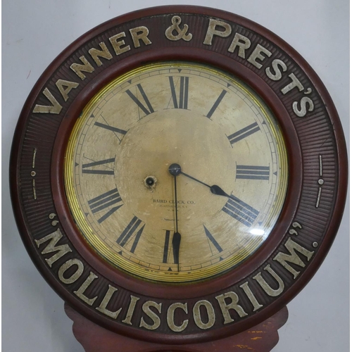 668 - Vanner & Prest's American hanging drop dial advertising clock by Baird Clock Co. USA, 78.5cm high