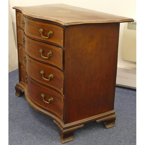 678 - A 19th Century mahogany Serpentine fronted chest of drawers with allover banded decoration and shell... 