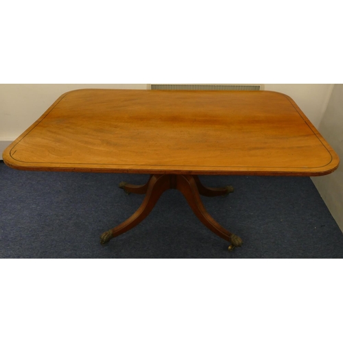 680 - A George III mahogany rectangular shaped tilt-top breakfast table with ebony stringing, reeded rim a... 