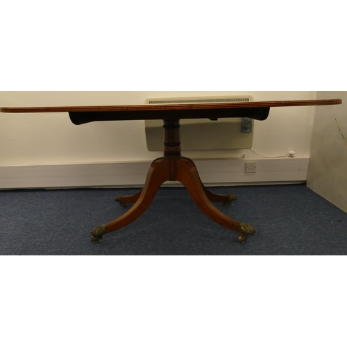 680 - A George III mahogany rectangular shaped tilt-top breakfast table with ebony stringing, reeded rim a... 