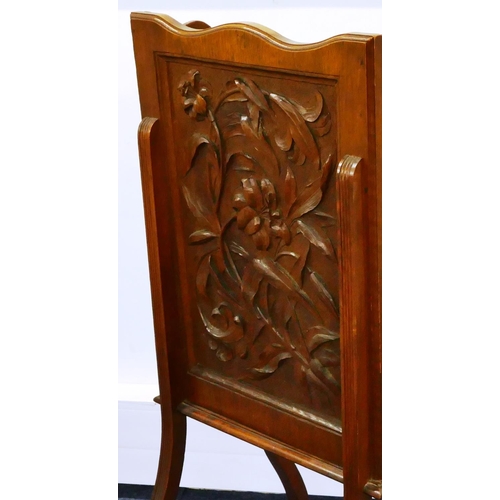 684 - A walnut tall rectangular shaped jardinière/magazine rack with carved panel, raised floral and leaf ... 