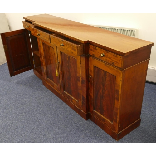 687 - A 19th Century mahogany low breakfront bookcase with allover inlaid banding, 4 drawers above 4 panel... 