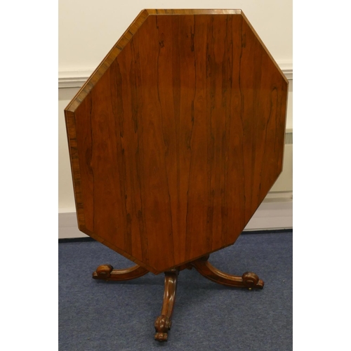 688 - A 19th Century rosewood and mahogany octagonal shaped tilt top breakfast table on turned stem with 4... 