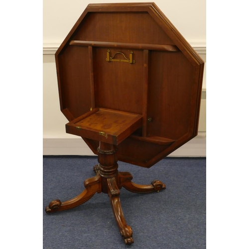 688 - A 19th Century rosewood and mahogany octagonal shaped tilt top breakfast table on turned stem with 4... 