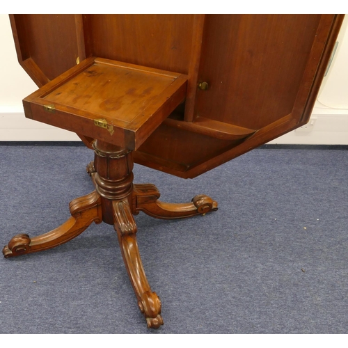 688 - A 19th Century rosewood and mahogany octagonal shaped tilt top breakfast table on turned stem with 4... 